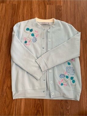 Vintage Speculation Pastel Blue Floral Embroidered Cardigan Sweater Large